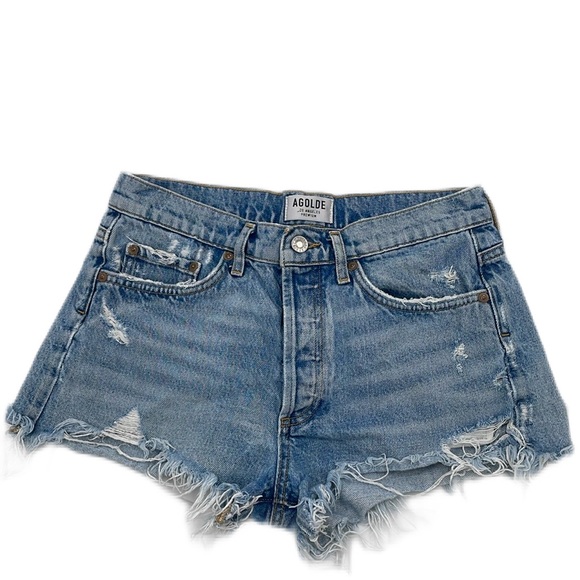 Agolde Pants - AGOLDE Parker Vintage Frayed-Hem Denim Distressed Washed Swapmeet Short Shorts